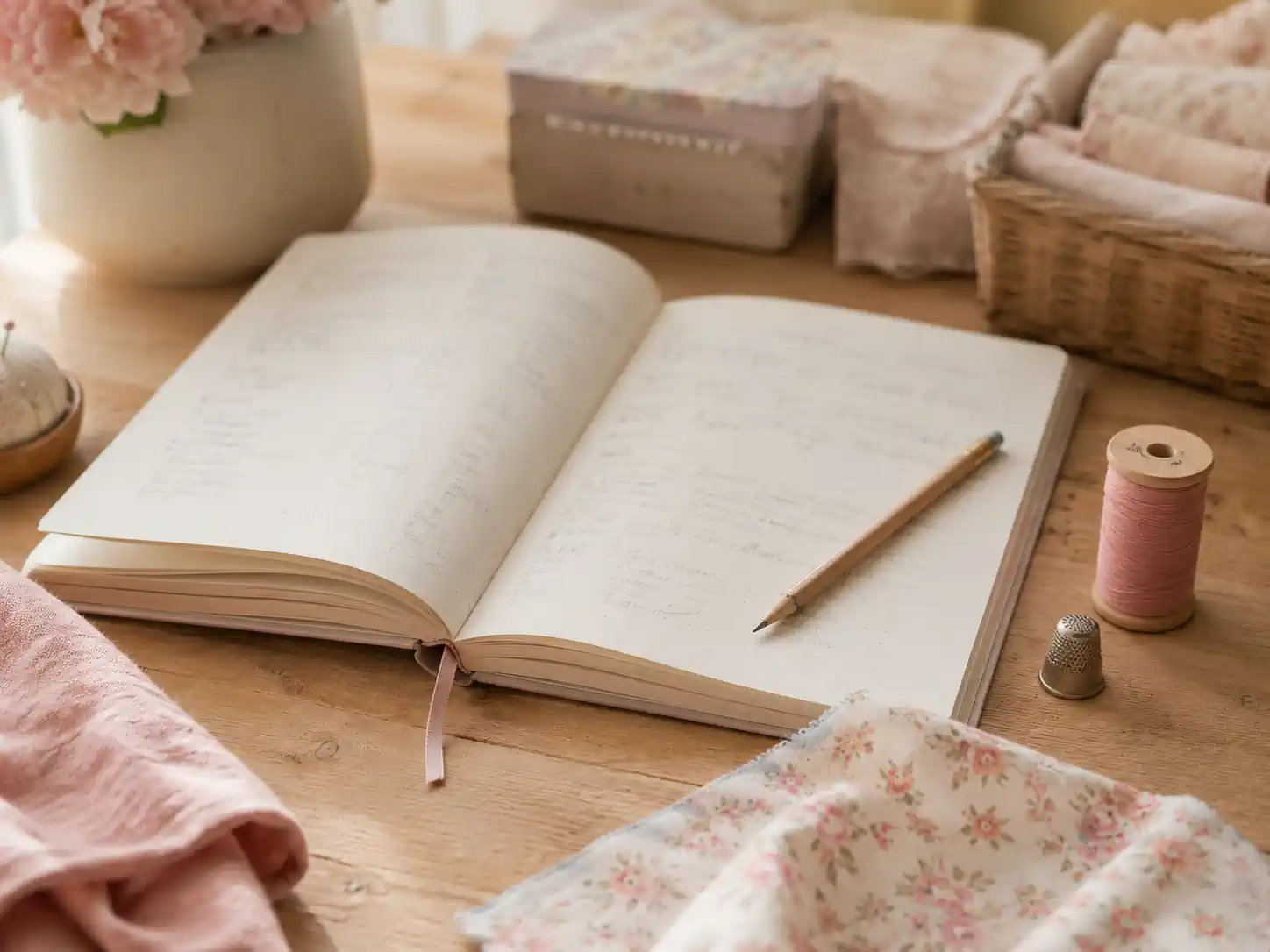 Carnet de notes et matériel de couture pour débuter