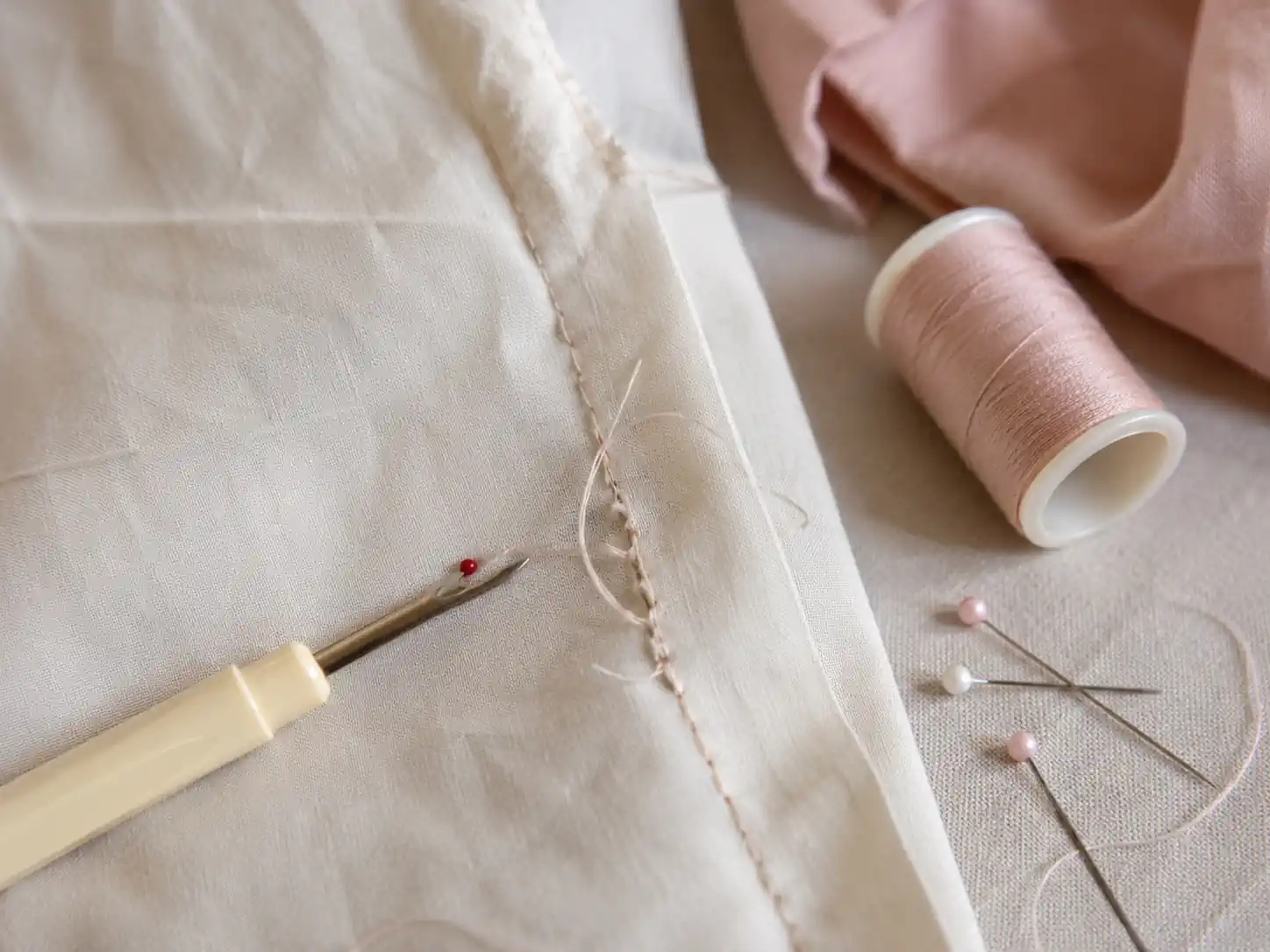 Découd-vite posé sur un tissu cousu de travers