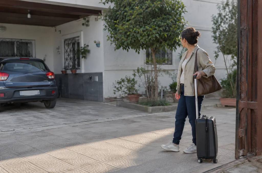 Femme sur le départ laissant sa voiture stationnée en Algérie